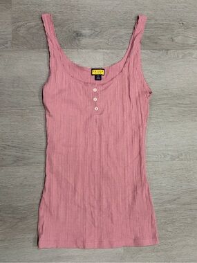 Pink Ribbed Tank Top with Button Front -